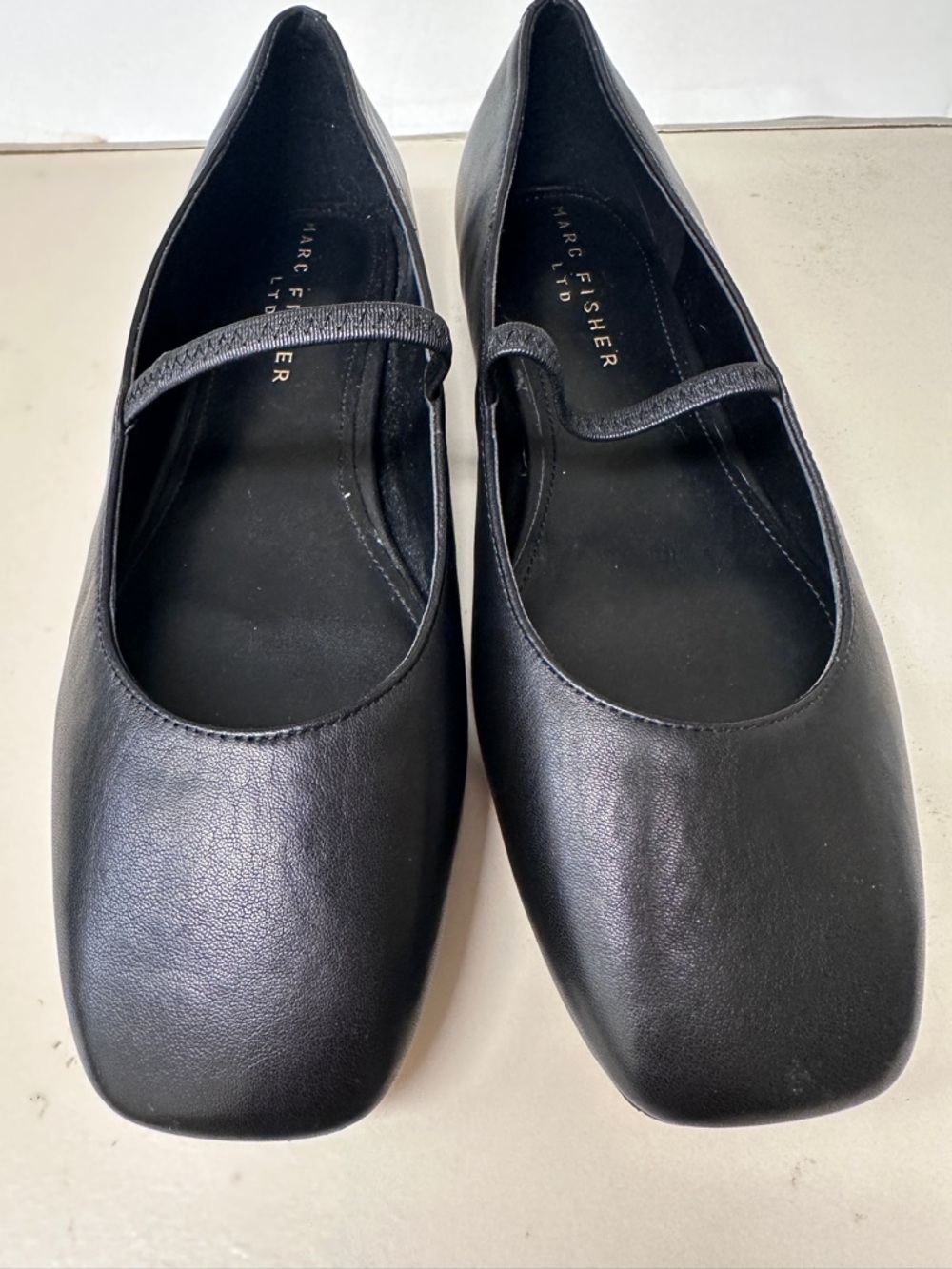 Marc Fisher Black Leather Square-Toe Mary Jane Flats